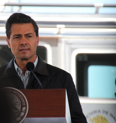 President Enrique Peña Nieto announces the latest vaquita conservation plan in front of a Defender high-speed boat dedicated to enforcement in the northern Gulf of California.